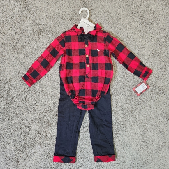 🆕Tommy Bahama Kids Red/Black Buffalo Plaid Button Up Shirt and Pants Size 24M - Picture 1 of 11